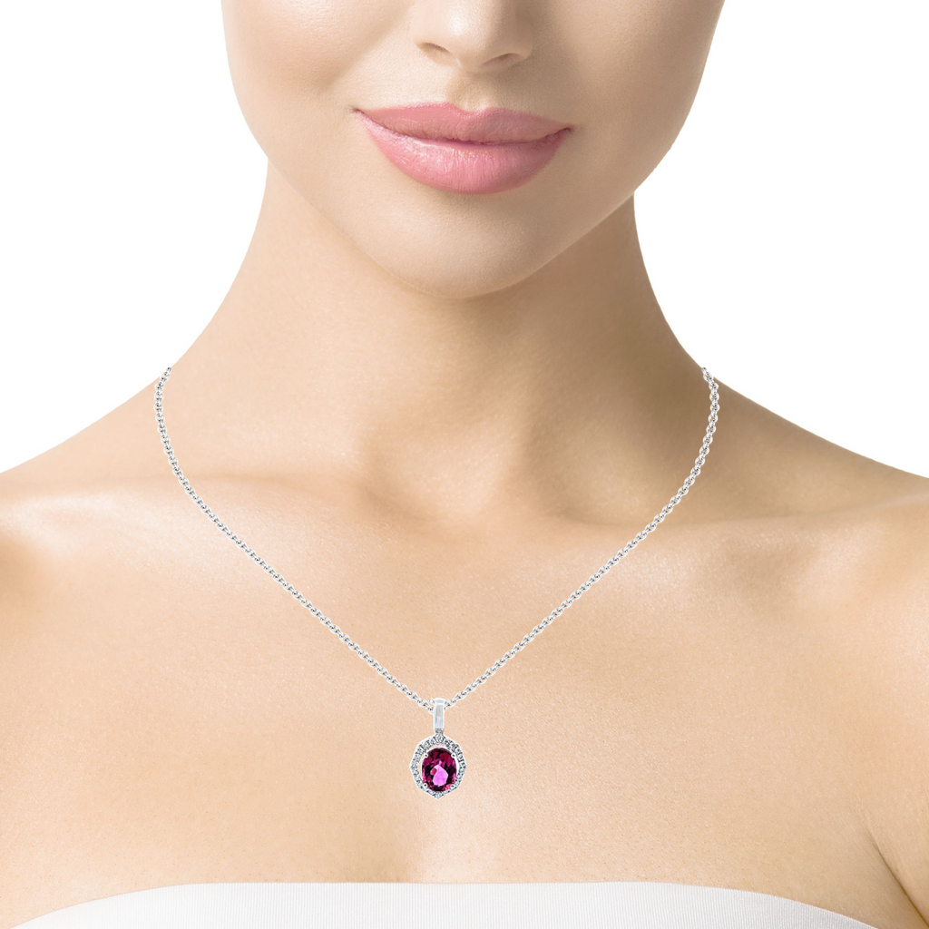 14K WG Pink Tourmaline & Diamond Pendant