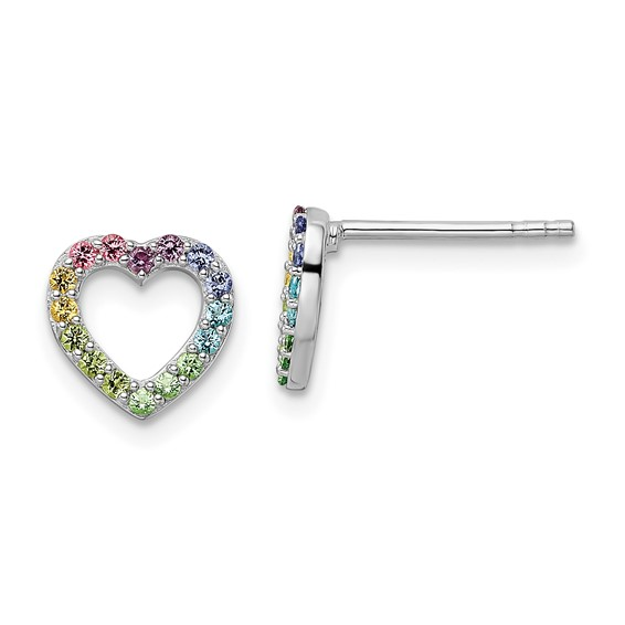 Sterling Silver Children's Rainbow Heart Earrings