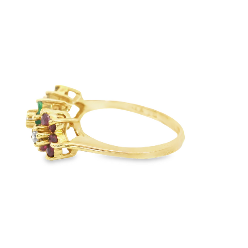 14K YG Ruby, Emerald, Sapphire Diamond Ring