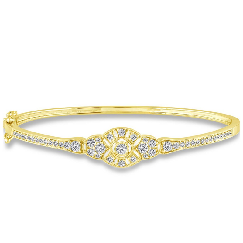 14K YG Vintage Style Diamond Bangle Bracelet 1.00 CT TW