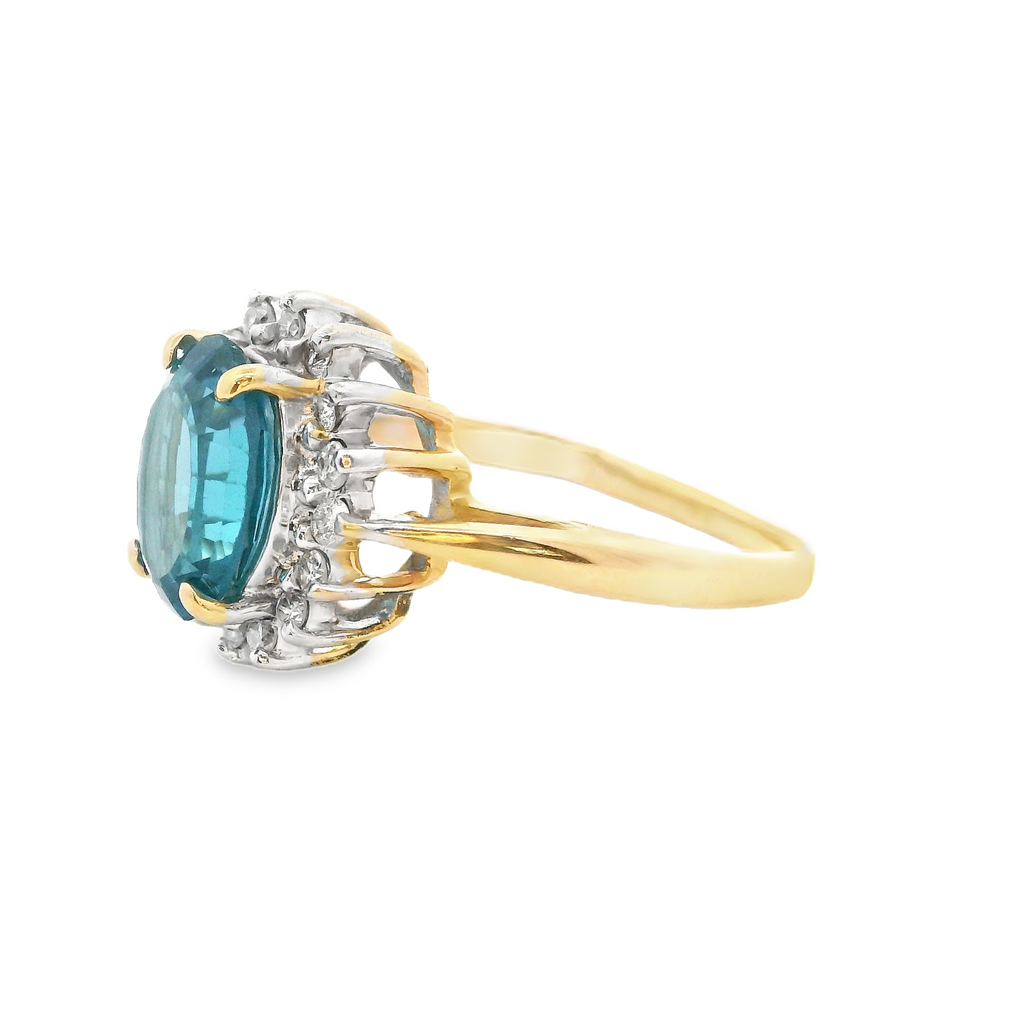 14K YG Blue Topaz & Diamond Ring
