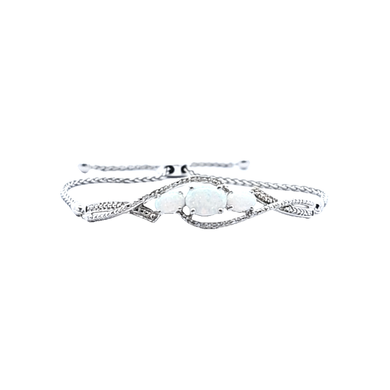 Sterling Silver Synthetic Opal & CZ Bolo Style Bracelet