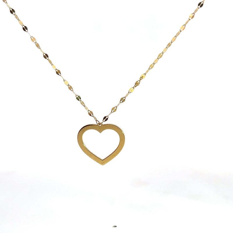 14K YG Heart Pendant and Diamond Cut Chain