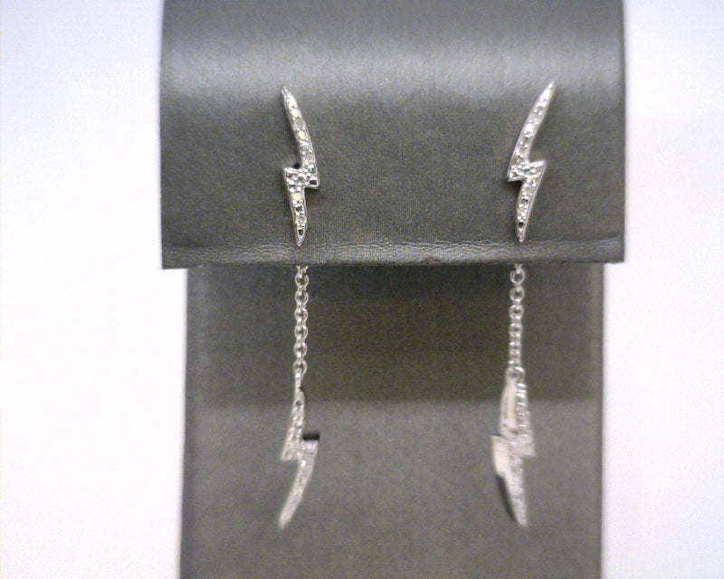 Sterling Silver Lightning Bolt Diamond Hanging Earrings
