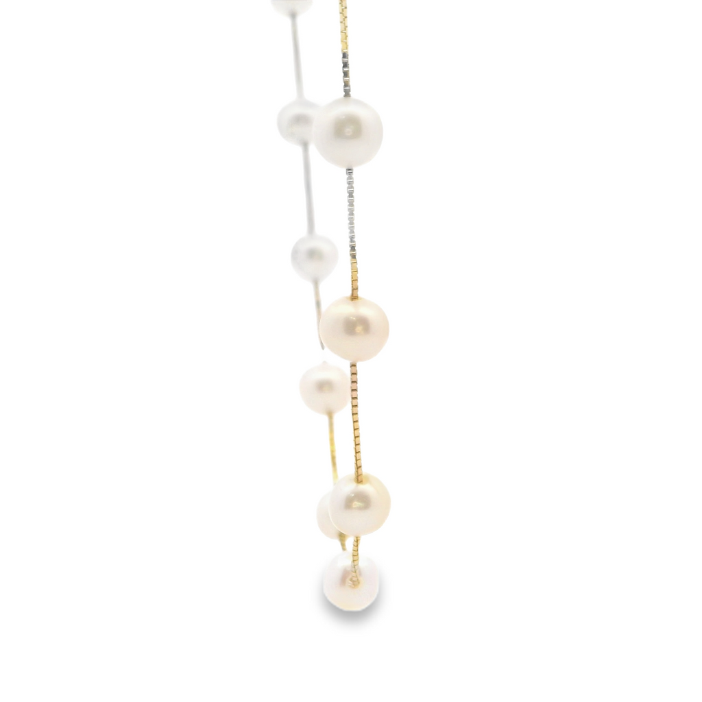14K YG Station Pearl Necklace 16"
