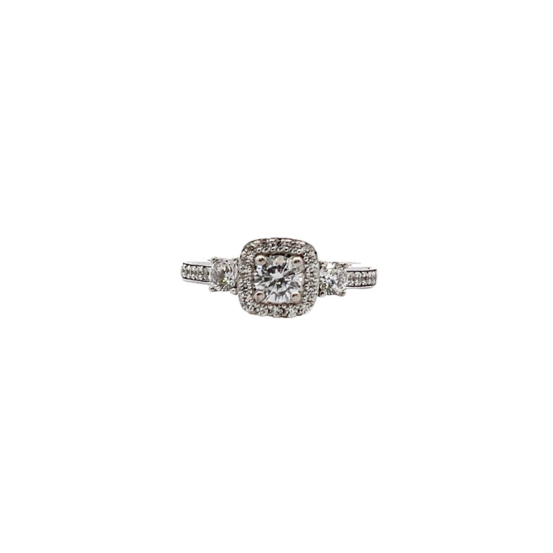 Sterling Silver 3 Stone Halo CZ Ring