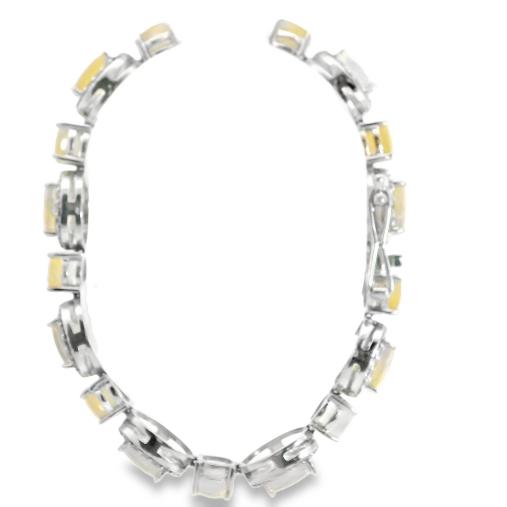Sterling Silver Faceted Opal & CZ Bracelet