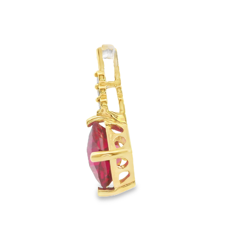 14K YG Lab Grown Ruby & Diamond Pendant