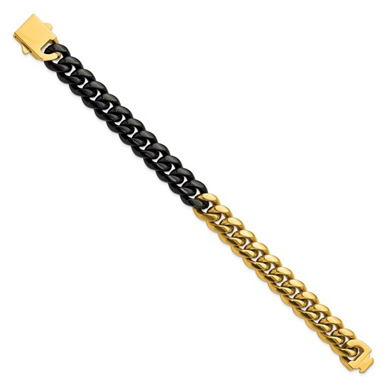 Stainless Steel Bracelet with Black & Yellow IP Plating
