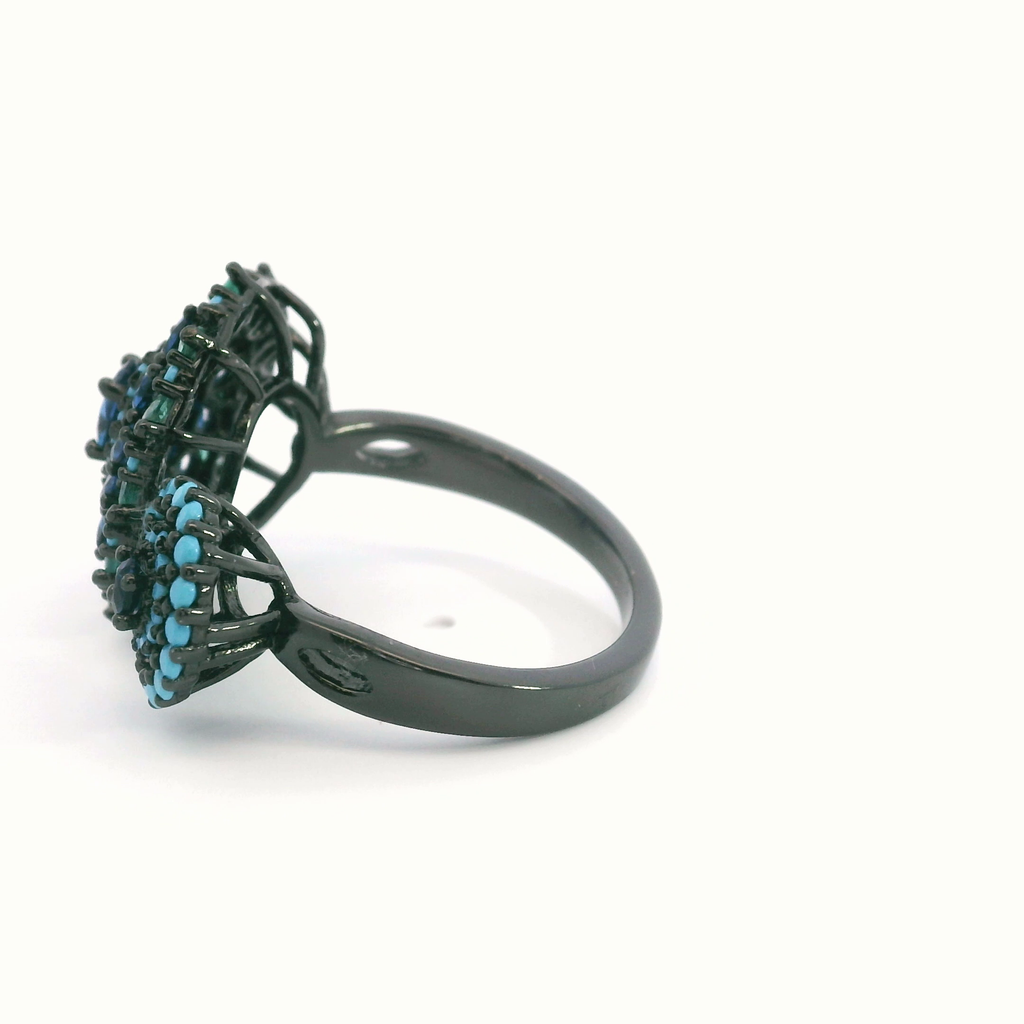 Black Plated Blue Stone Ring