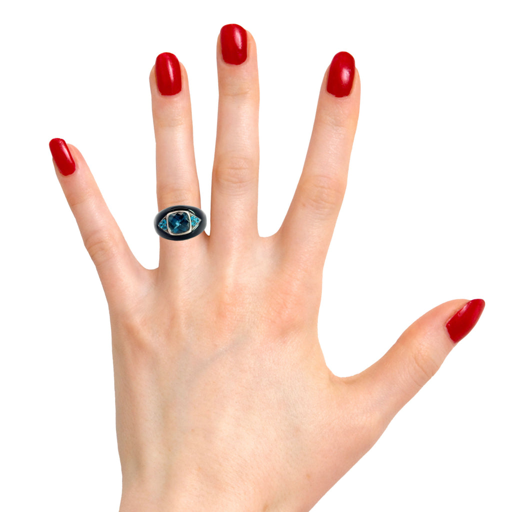 Sterling Silver Blue Topaz & Black Onyx Ring