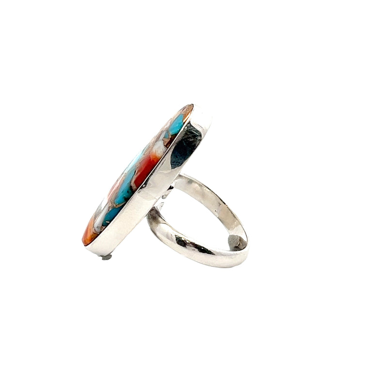Sterling Silver Turquoise, Spiny Oyster & Copper Ring