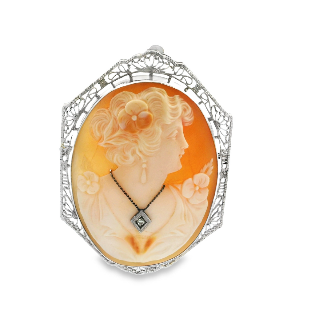 14K WG CAMEO WITH DIAMOND PIN