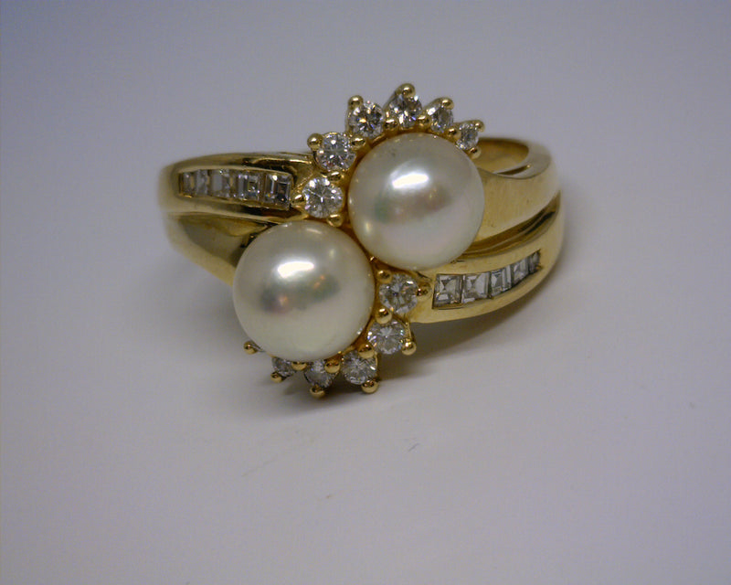 14K YELLOW GOLD PEARL & DIAMON