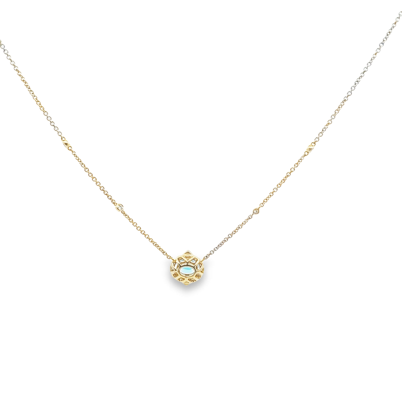 14K YG Aquamarine & Diamond Necklace