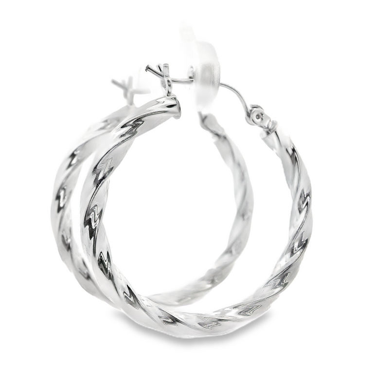 14K WG Twisted Hoop Earrings