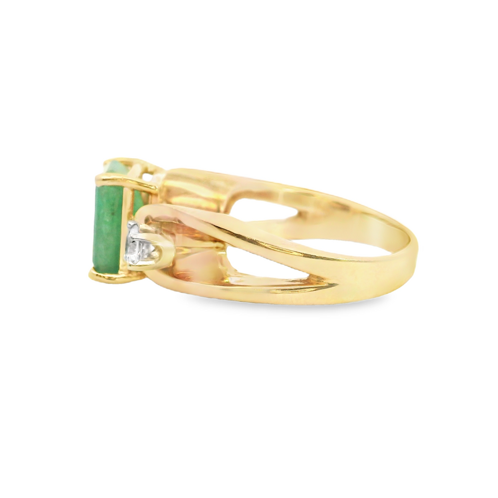 14K YG Emerald & CZ Ring