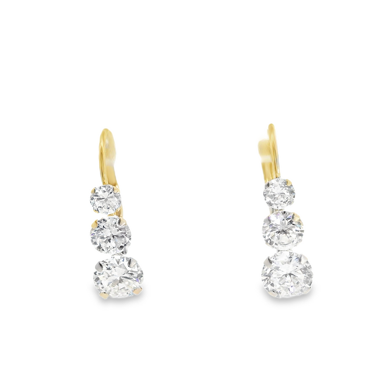 14K YG 3 Stone CZ Leverback Earrings
