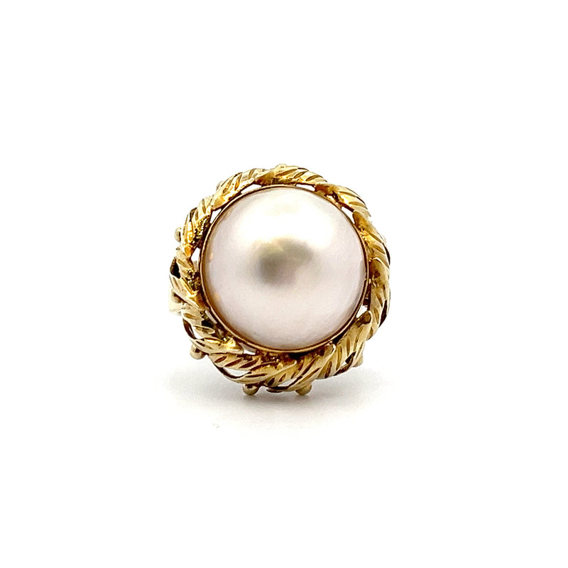 14K YG Mabe Pearl Ring Size 7.25