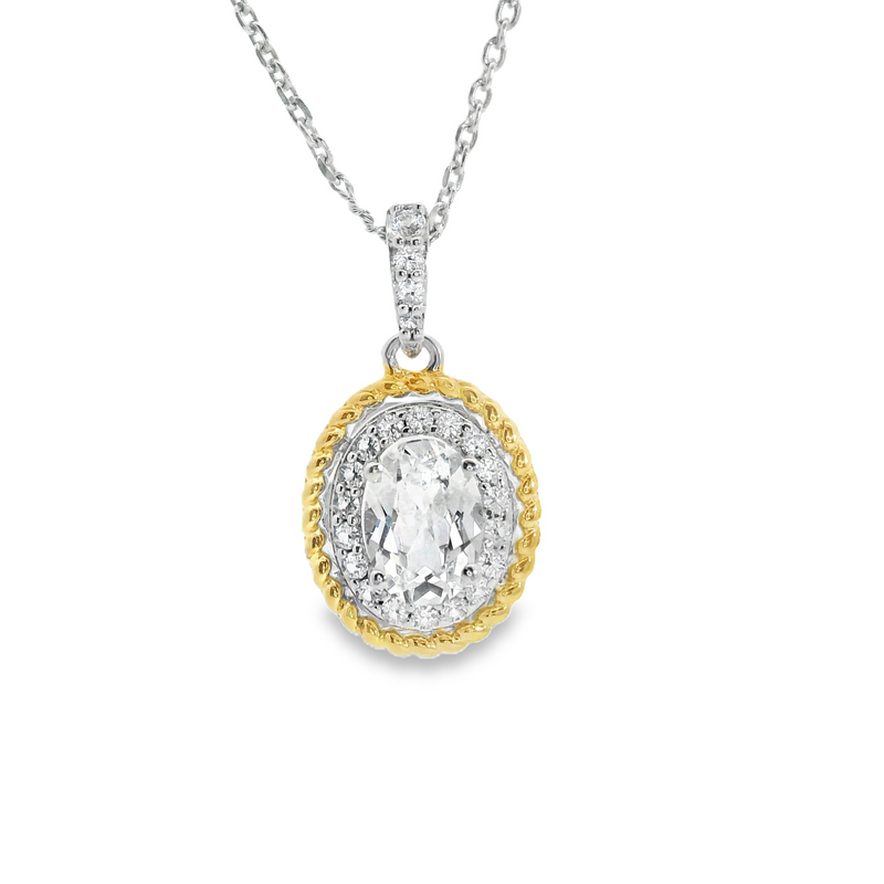 SS & Gold Plated Created White Sapphire Pendant