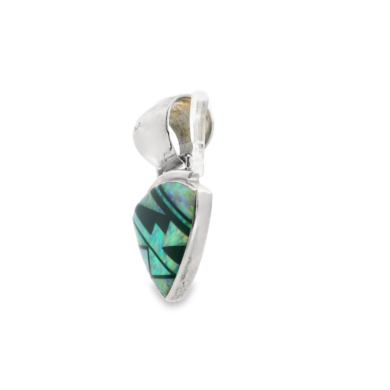 Sterling Silver Synthetic Opal & Onyx Inlay Pendant