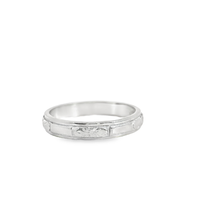 14K WG Etched Wedding Band