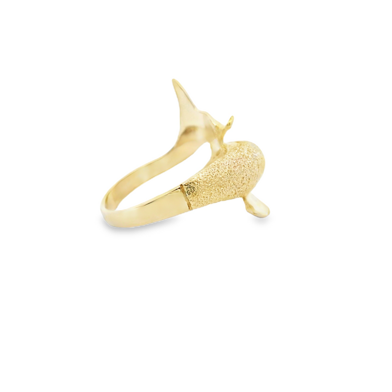 14K YG Dolphin Ring with Emeralds