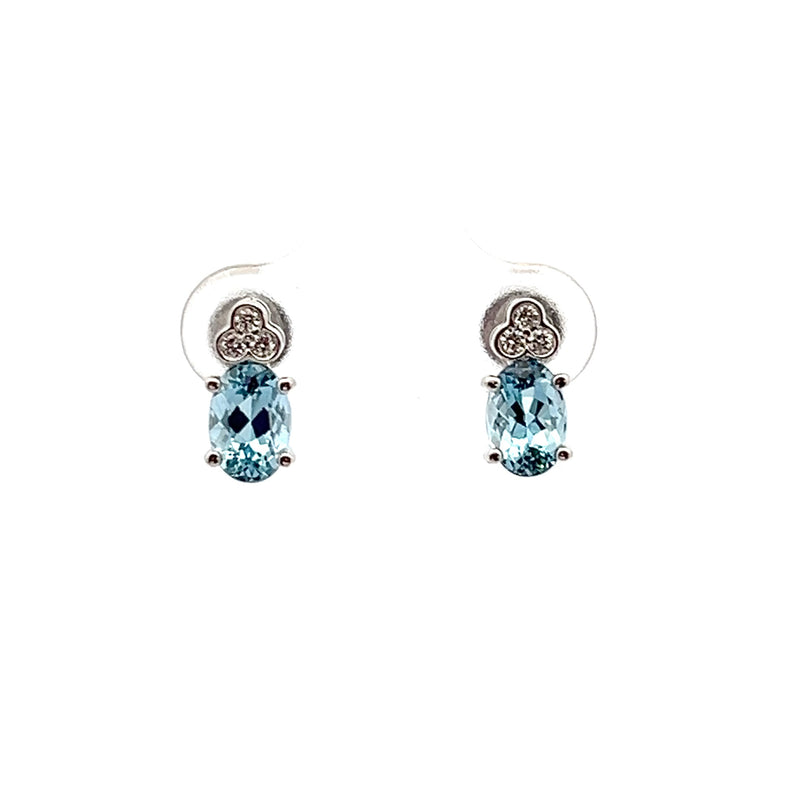 14K WG Aquamarine & Diamond Stud Earrings