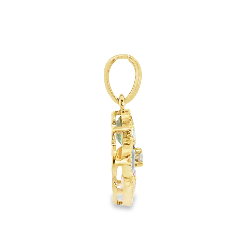 14K YG Multi Color Sapphire & Diamond Pendant