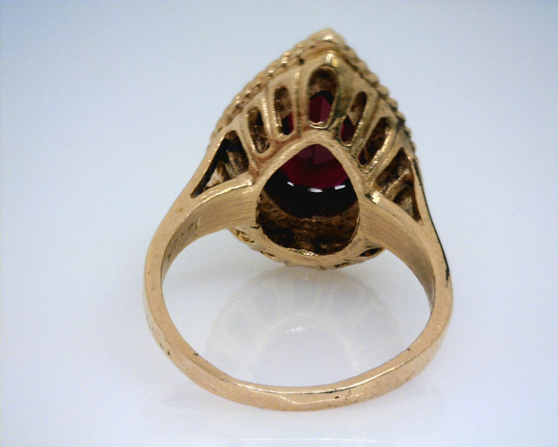 14K YG GARNET/SEED PEARL RING