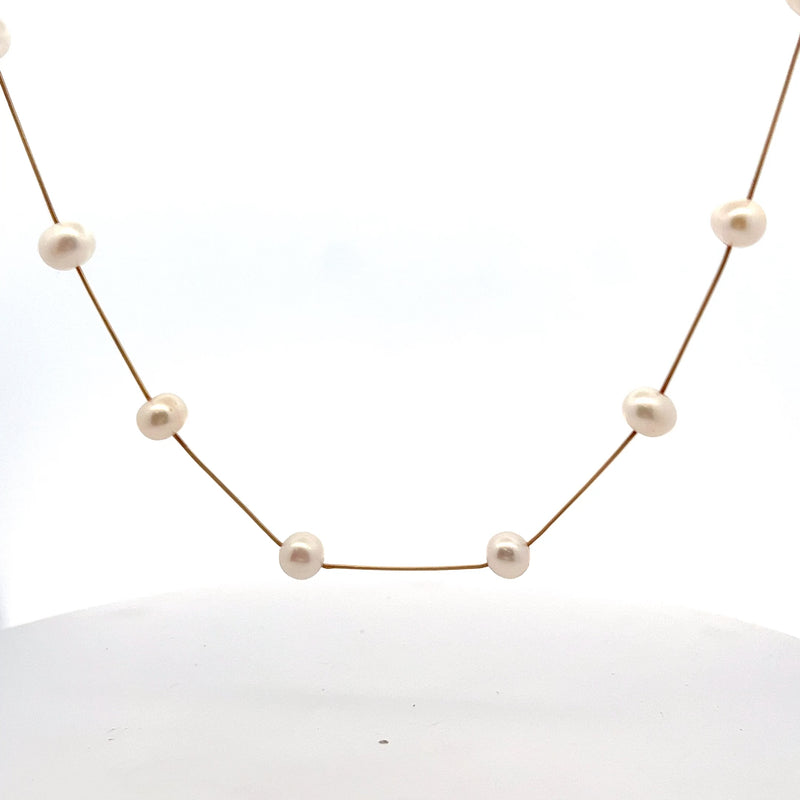 14K YG Pearl Station Necklace 20"