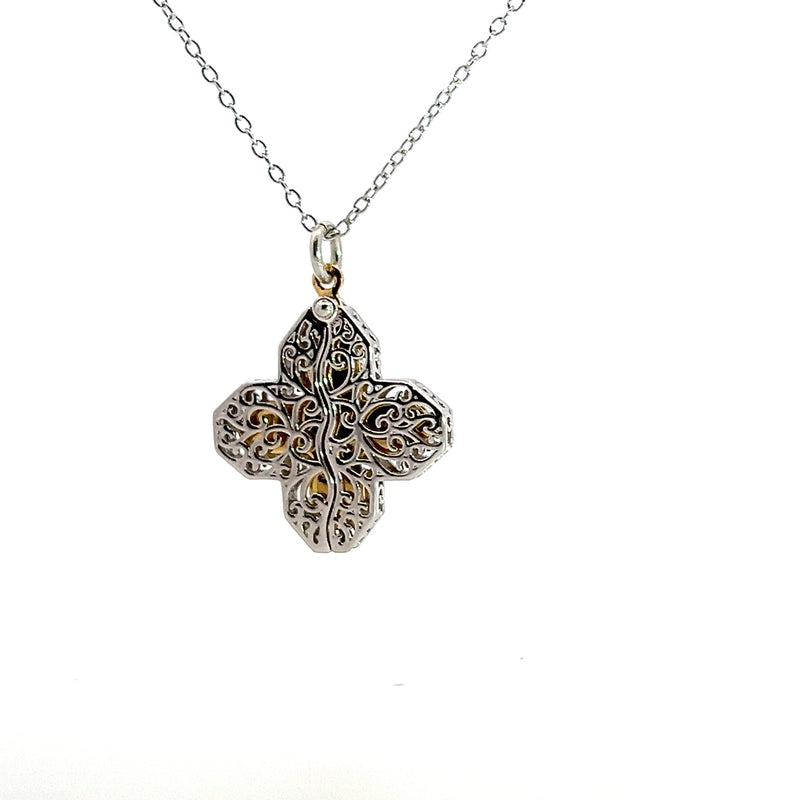 Sterling SIlver/Gold Plated Diamond Cross Necklace