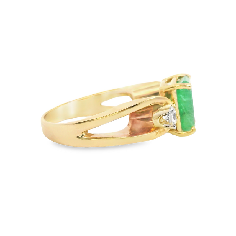 14K YG Emerald & CZ Ring