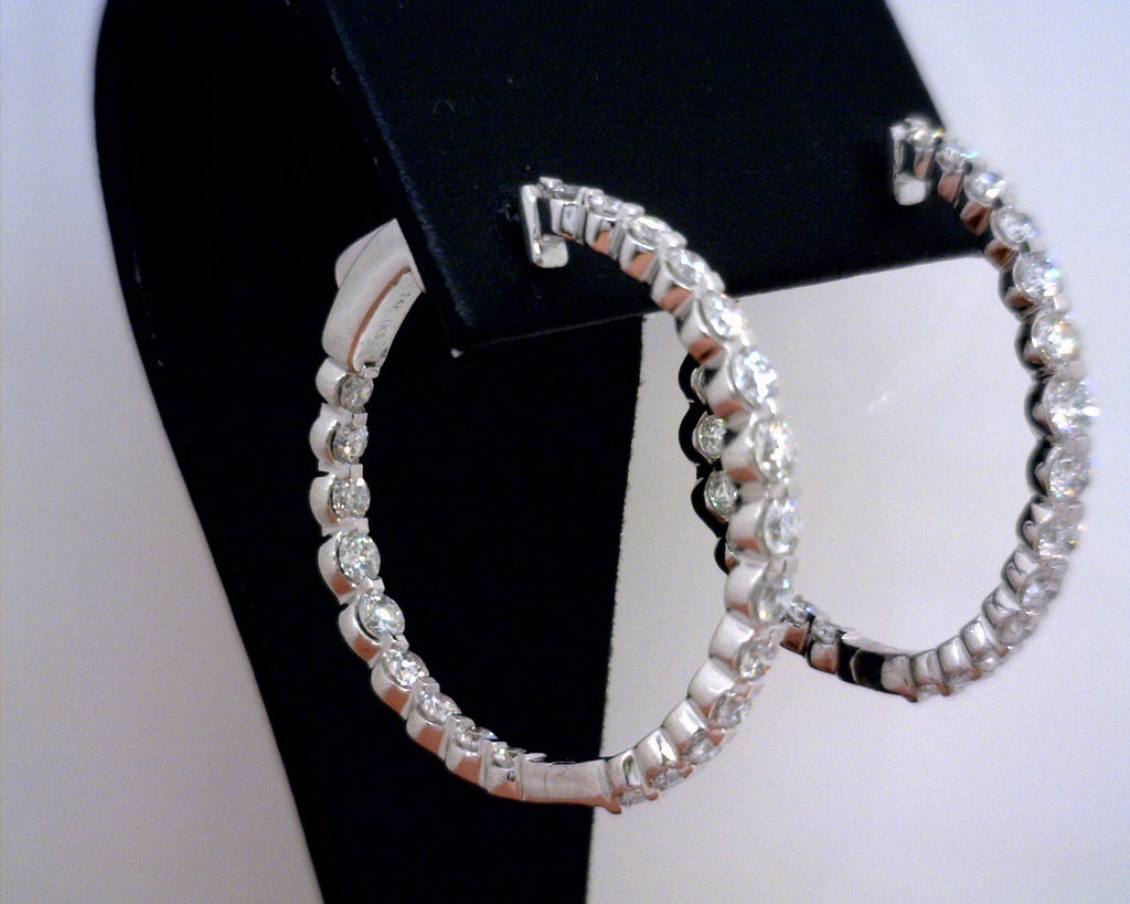 14K WHITE GOLD DIAMOND HOOPS