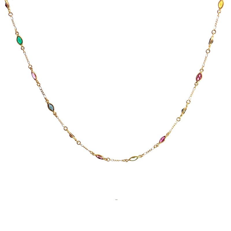 14K YG Synthetic Gemstone Station Necklace