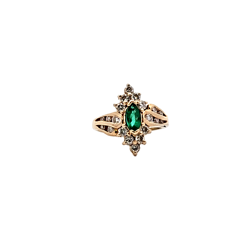 14K YG Emerald & Diamond Ring