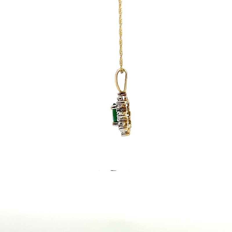 10K YG Emerald & Diamond Pendant