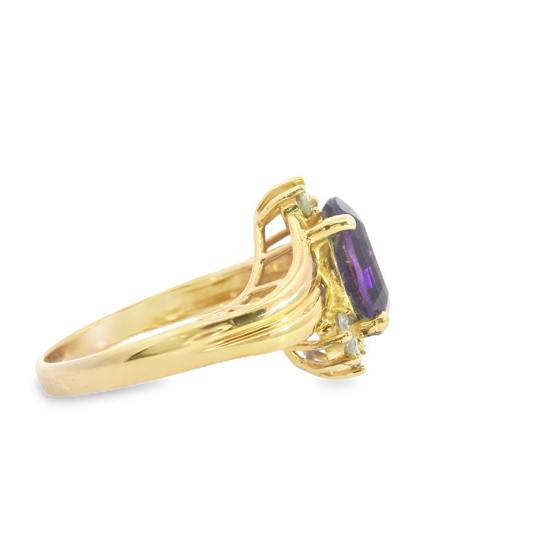 14K YG Amethyst & Diamond Ring
