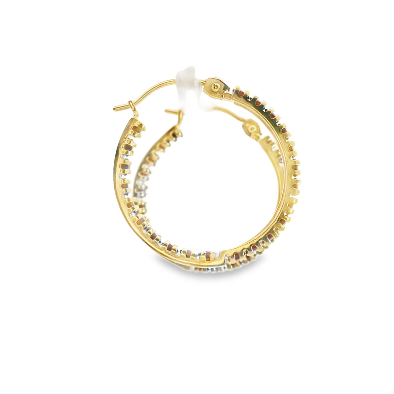 14K YG Garnet Hoop Earrings