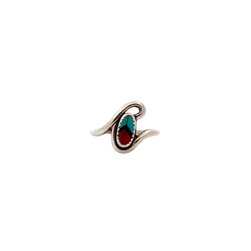 Sterling Silver Native American Turquoise & Coral Ring