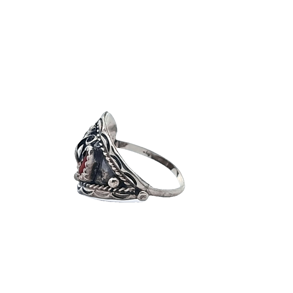 Sterling Silver Native American Coral & Turquoise Ring