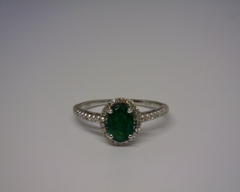 14K WHITE GOLD EMERALD/DIAMOND RING