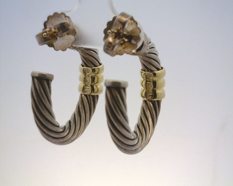 David Yurman Sterling Silver & 14K Yellow Gold Cable Earrings