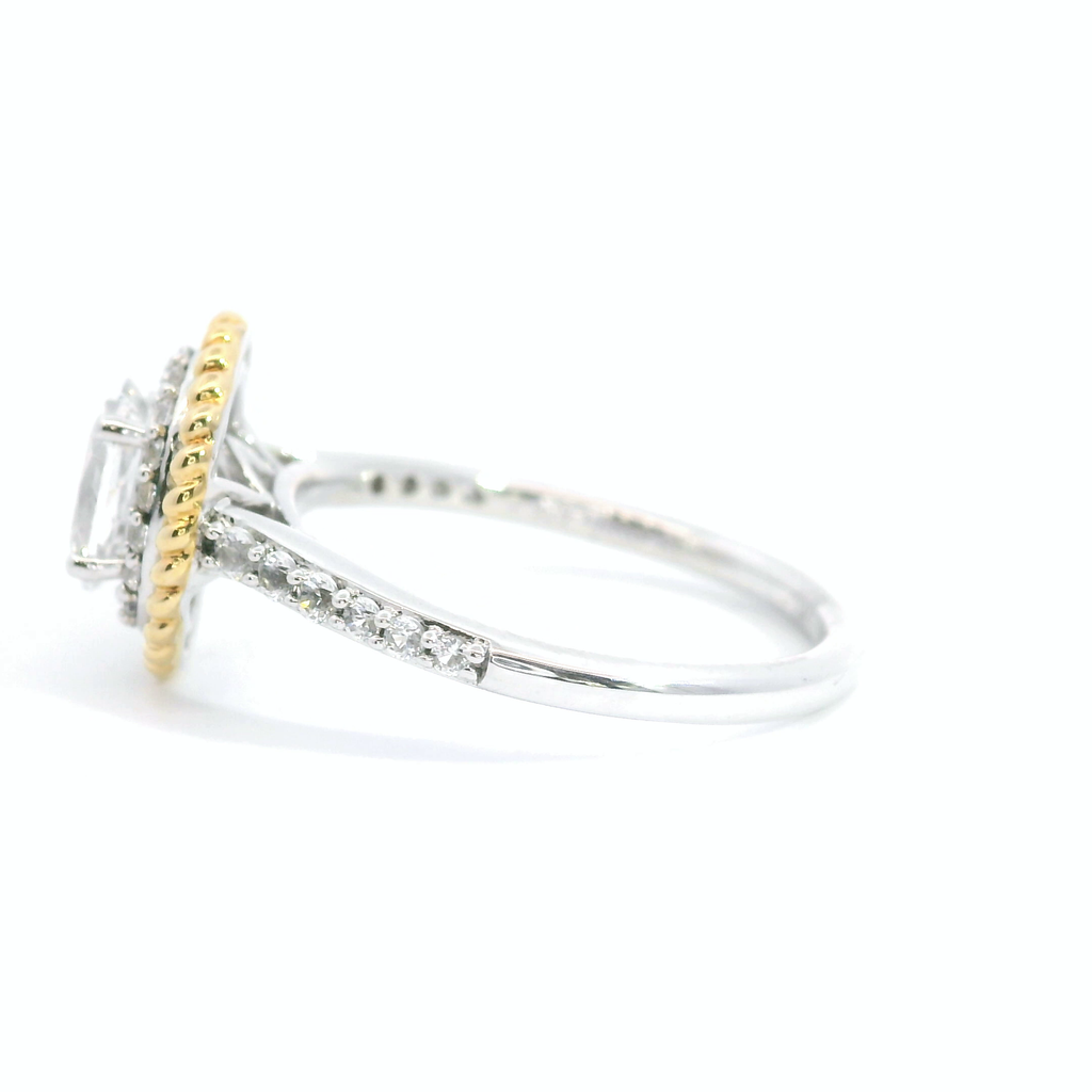 SS & Gold Plated Created White Sapphire Ring