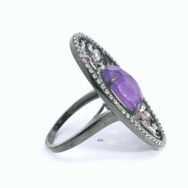 Sterling Silver Amethyst & CZ Ring