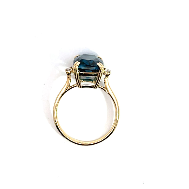 14K YG London Blue Topaz & Diamond Ring