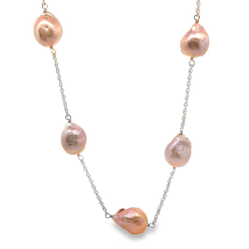 Sterling Silver Station Pearl Necklace 18"