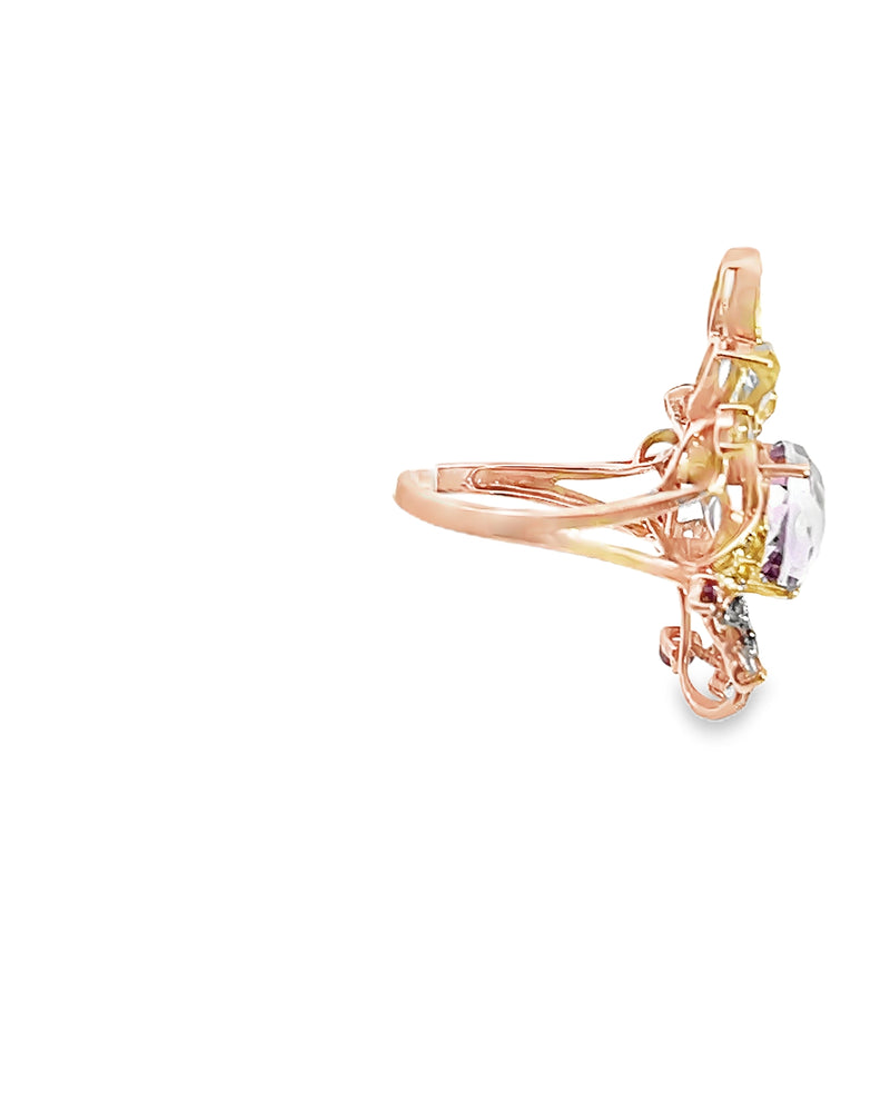 Levian 14K Rose Gold Amethyst, Quartz, Sapphire & Diamond Ring