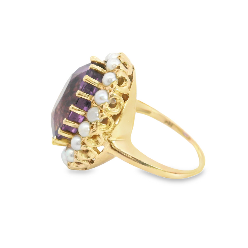 14K YG Amethyst & Pearl Vintage Ring