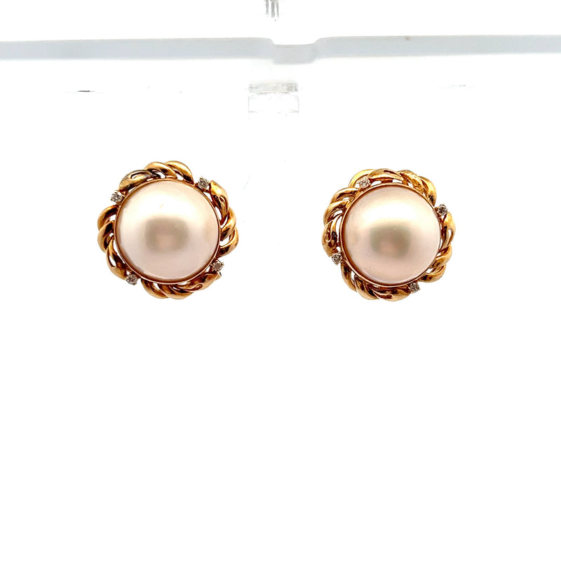 14K YG Mabe Pearl & Diamond Earrings